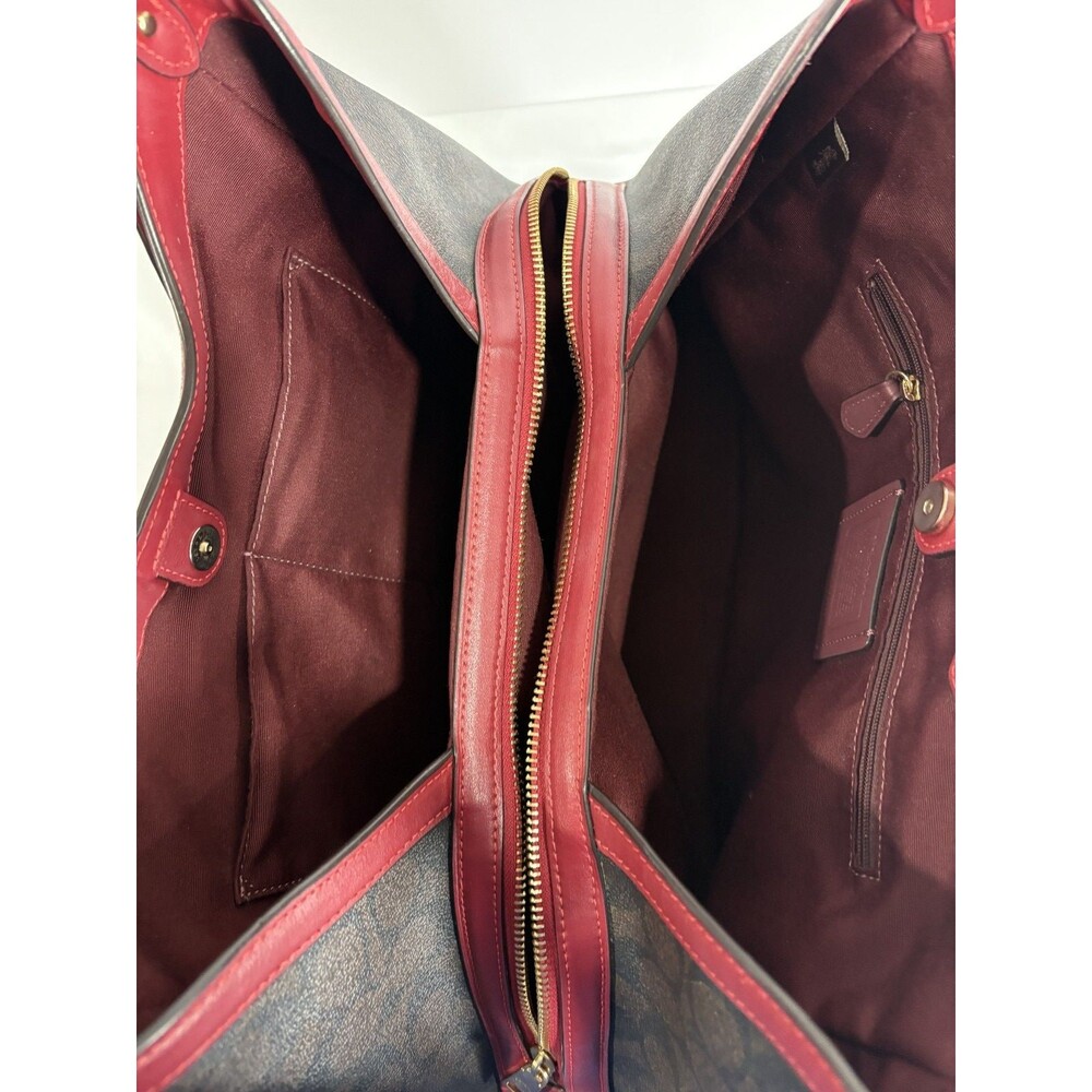 COACH Kristy Women's Purse Shoulder Bag Signature Coated Canvas Brown / Red - Picture 5 of 10